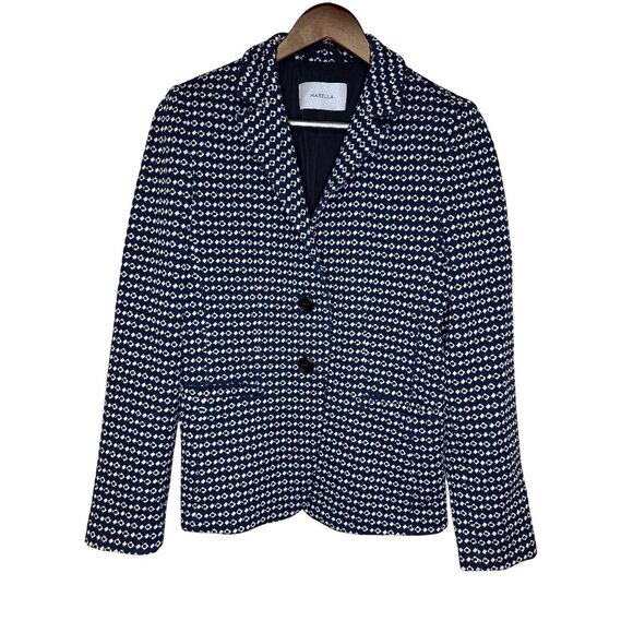Marella Emme Women's Blazer Sport Coat Jacket Blue Geometric Two Button Size 10 - Picture 1 of 10